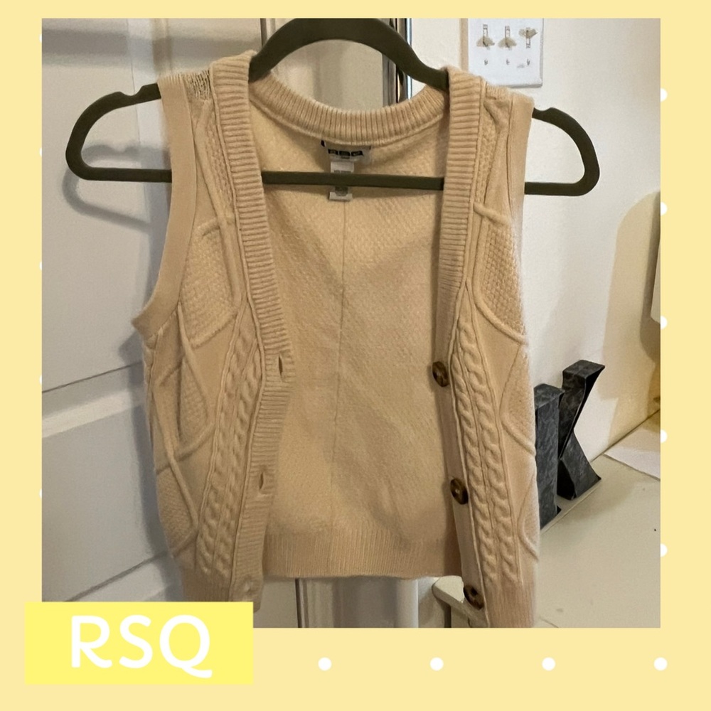 RSQ Beige Cable Knit Sweater Vest